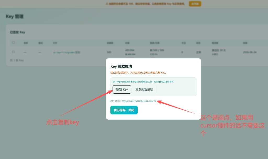 步骤7 复制签发的Key